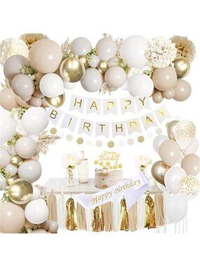 Gold White Birthday Decorations Kit Banner Balloons Party Set 1st 18th 21st 30th